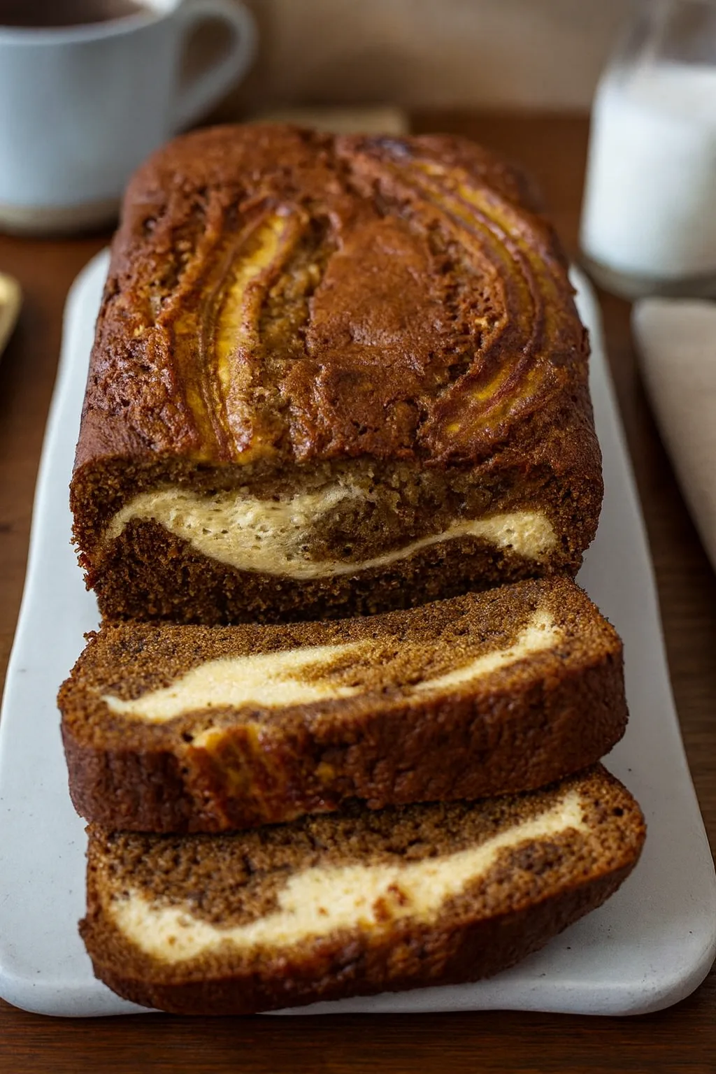 Cheesecake Stuffed Banana Bread