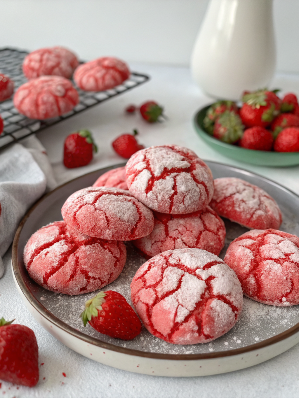 Strawberry Crinkle Cookies